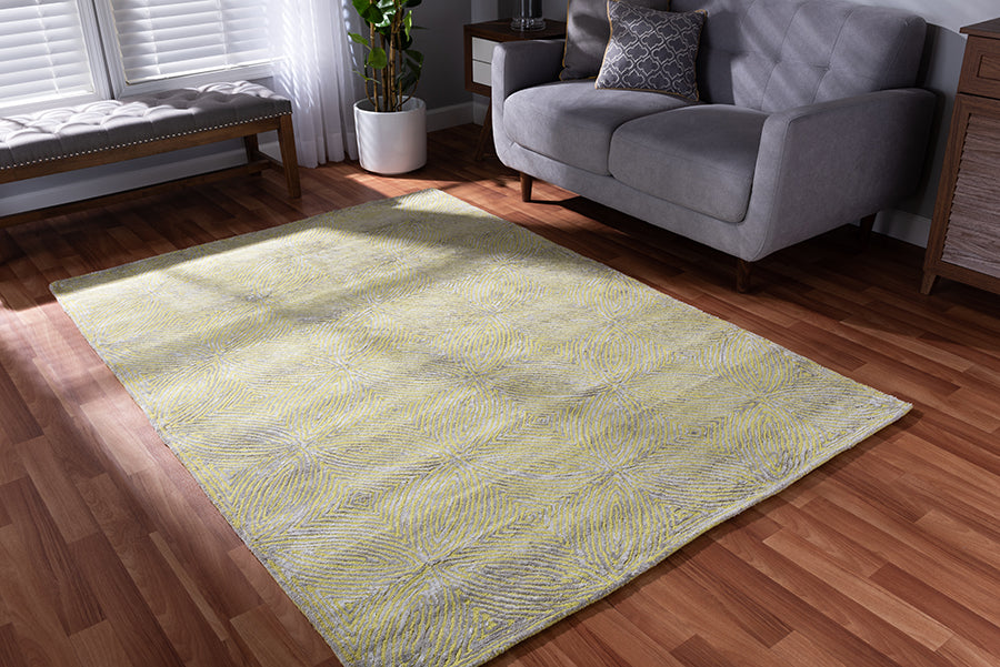 Baxton Studio Leora Modern and Contemporary Lime Green and Grey Hand-Tufted Viscose Blend Area Rug