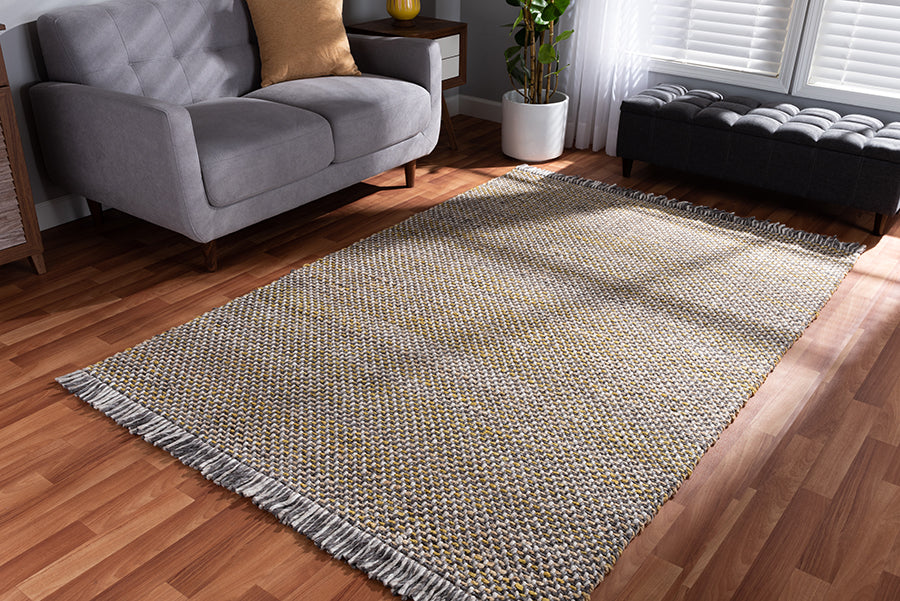 Baxton Studio Nurten Modern and Contemporary Yellow and Grey Handwoven Hemp Blend Area Rug