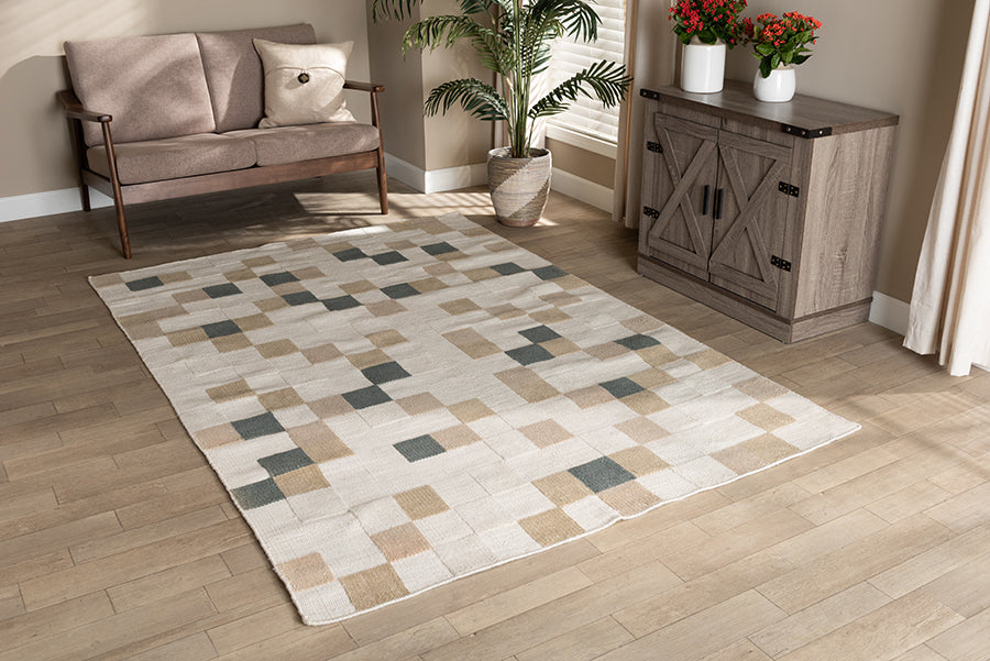 Baxton Studio Barbon Modern and Contemporary Ivory and Grey Handwoven PET Yarn Indoor and Outdoor Area Rug