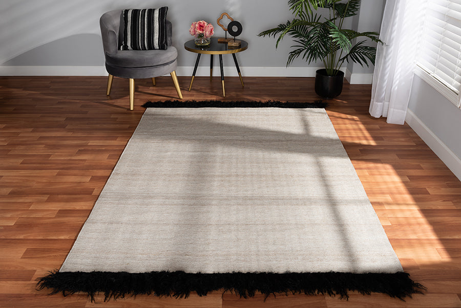 Baxton Studio Dalston Modern and Contemporary Beige and Black Handwoven Wool Blend Area Rug