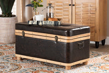 Load image into Gallery viewer, Baxton Studio Gendry Modern Rustic Transitional Dark Brown Faux Leather Upholstered and Oak Brown Finished Wood Large Storage Ottoman
