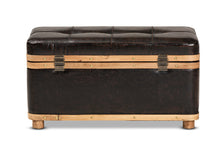 Load image into Gallery viewer, Baxton Studio Gendry Modern Rustic Transitional Dark Brown Faux Leather Upholstered and Oak Brown Finished Wood Large Storage Ottoman
