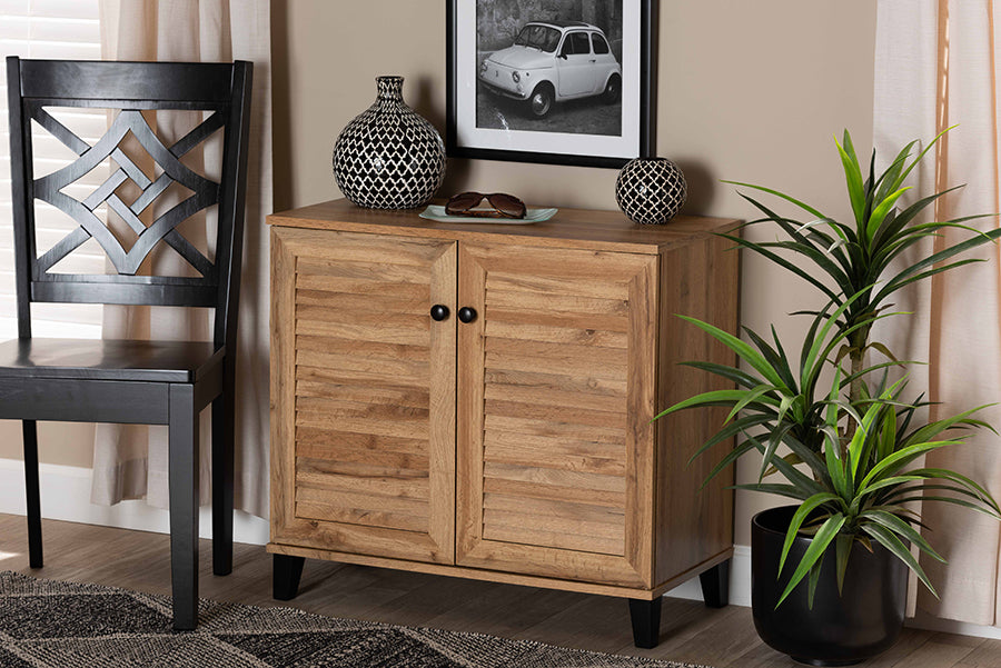 Baxton Studio Coolidge Modern and Contemporary Oak Brown Finished Wood 2-Door Shoe Storage Cabinet