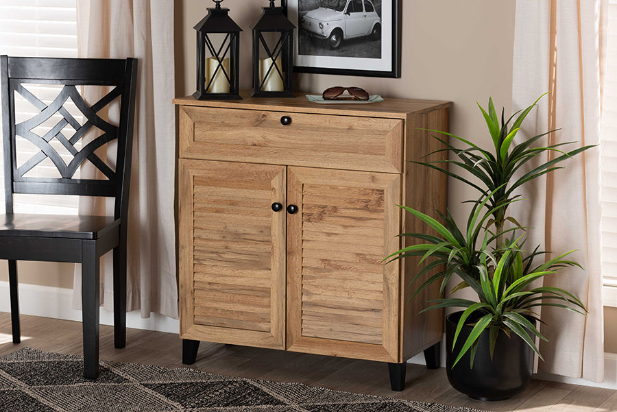 Baxton Studio Coolidge Modern and Contemporary Oak Brown Finished Wood 1-Drawer Shoe Storage Cabinet