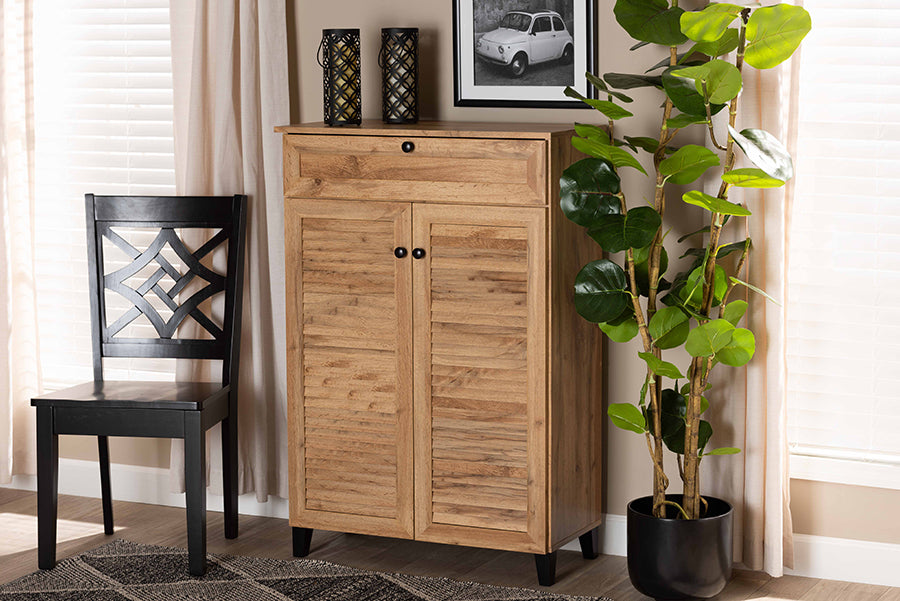 Baxton Studio Coolidge Modern and Contemporary Oak Brown Finished Wood 5-Shelf Shoe Storage Cabinet