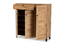 Load image into Gallery viewer, Baxton Studio Coolidge Modern and Contemporary Oak Brown Finished Wood 3-Door Shoe Storage Cabinet with Drawer
