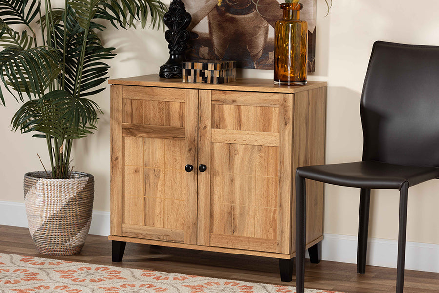 Baxton Studio Glidden Modern and Contemporary Oak Brown Finished Wood 2-Door Shoe Storage Cabinet