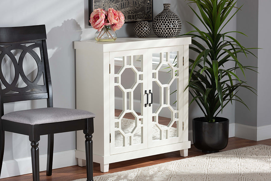 Baxton Studio Carlena Modern and Contemporary White Finished Wood and Mirrored Glass 2-Door Sideboard
