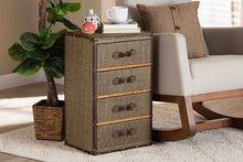 Load image into Gallery viewer, Baxton Studio Owen Mid-Century Modern Brown Fabric Upholstered 4-Drawer Accent Storage Cabinet
