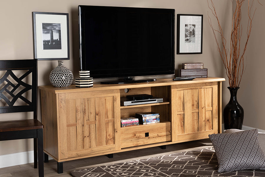 Baxton Studio Unna Modern and Contemporary Oak Brown Finished Wood 2-Door TV Stand