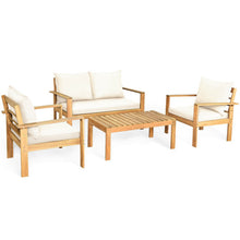 Load image into Gallery viewer, 4 Pieces Patio Acacia Wood Thick Cushion Loveseat Sofa Set-White
