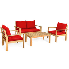 Load image into Gallery viewer, 4 Pieces Patio Acacia Wood Thick Cushion Loveseat Sofa Set-Red
