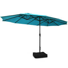 Load image into Gallery viewer, 15 Feet Double-Sided Twin Patio Umbrella with Crank and Base-Turquoise
