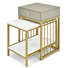 Load image into Gallery viewer, 2 Pieces Modern Nesting Coffee Table Set with Drawer and Shelf-White
