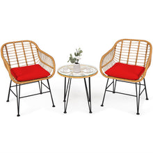 Load image into Gallery viewer, 3 Pieces Rattan Furniture Set with Cushioned Chair Table-Red
