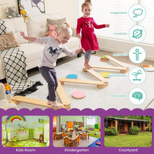 Load image into Gallery viewer, 12-Piece Kids Wooden Balance Beam with Colorful Steeping Stones
