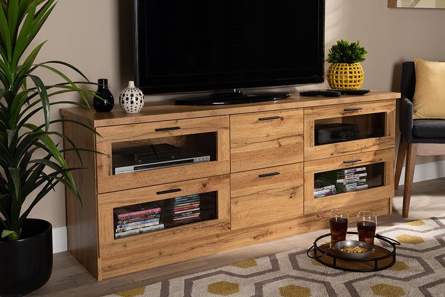 Baxton Studio Adelino Modern and Contemporary Oak Brown Finished Wood 2-Drawer TV Stand
