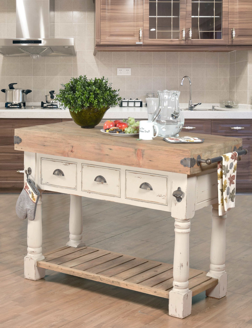 Farmhouse Island Work Console White Chalk and Natural
