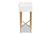 Load image into Gallery viewer, Baxton Studio Galia Modern and Contemporary White Finished Wood and Gold Metal 1-Drawer Console Table
