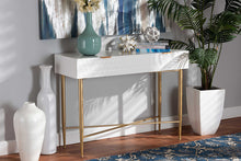 Load image into Gallery viewer, Baxton Studio Galia Modern and Contemporary White Finished Wood and Gold Metal 1-Drawer Console Table
