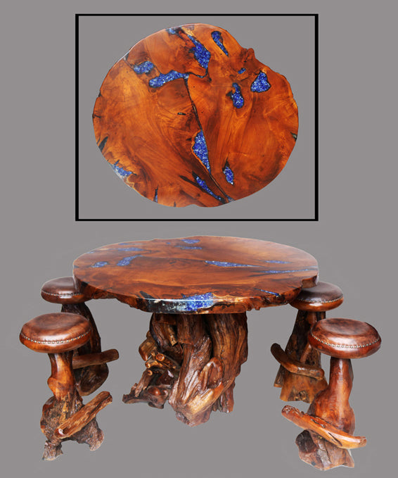 One of a Kind Teak Obsidian Bar Table Set of 5