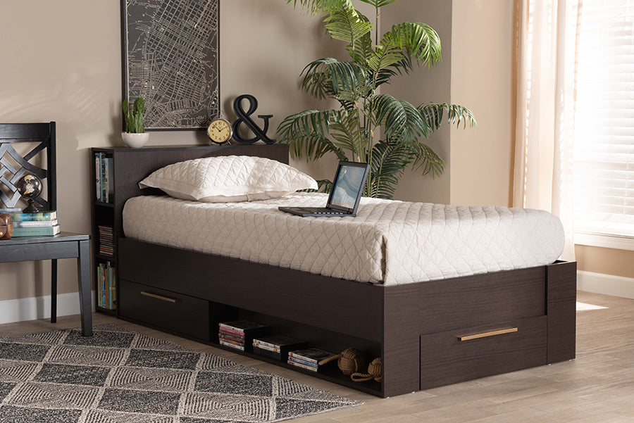 Baxton Studio Carlson Modern and Contemporary Espresso Brown Finished Wood Twin Size 3-Drawer Platform Storage Bed