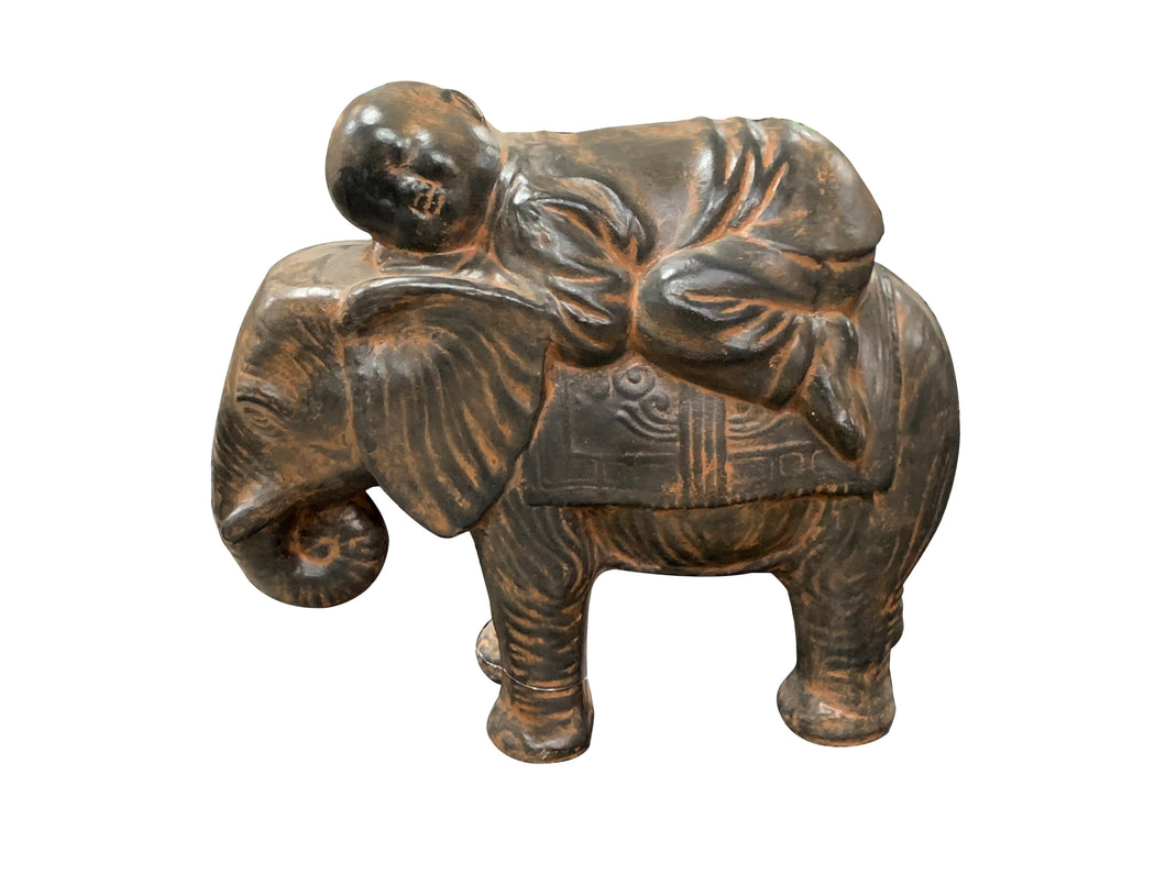Baby Monk On Elephant Black Earthy Finish