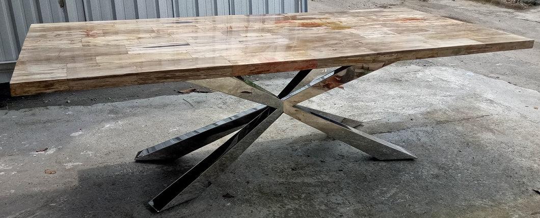 KC Top Amazing Petrified Light Wood 98 Inch Dining Table