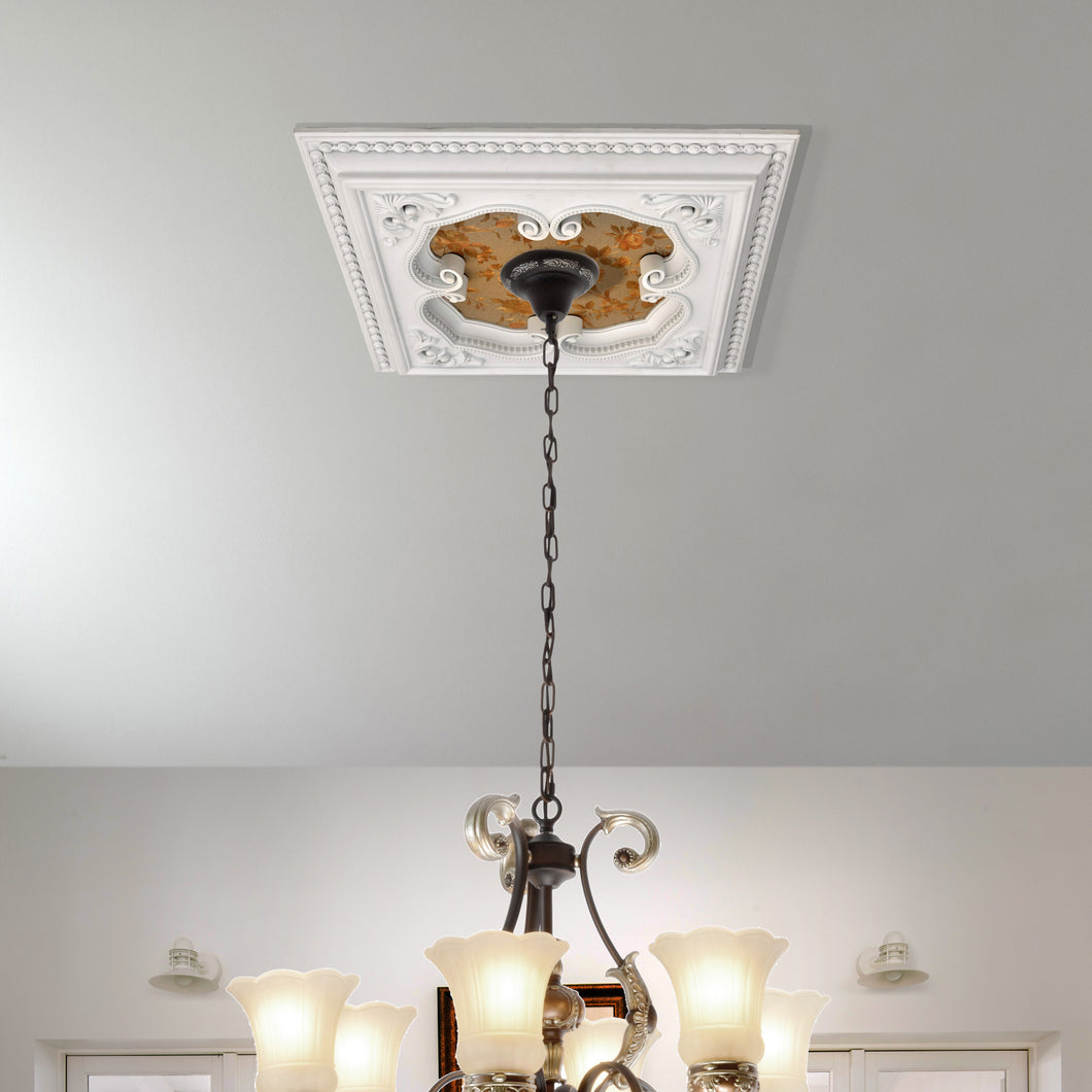 White and Gold Four Leaf Clover Square Chandelier Ceiling Medallion 24in