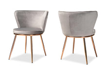 Load image into Gallery viewer, Baxton Studio Farah Modern Luxe and Glam Grey Velvet Fabric Upholstered and Rose Gold Finished Metal 2-Piece Dining Chair Set

