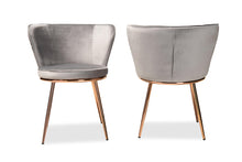 Load image into Gallery viewer, Baxton Studio Farah Modern Luxe and Glam Grey Velvet Fabric Upholstered and Rose Gold Finished Metal 2-Piece Dining Chair Set

