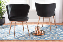 Load image into Gallery viewer, Baxton Studio Farah Modern Luxe and Glam Black Velvet Fabric Upholstered and Rose Gold Finished Metal 2-Piece Dining Chair Set
