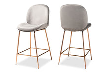 Load image into Gallery viewer, Baxton Studio Lander Modern Luxe and Glam Grey Velvet Fabric Upholstered and Rose Gold Finished Metal 2-Piece Counter Stool Set
