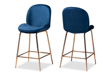 Load image into Gallery viewer, Baxton Studio Lander Modern Luxe and Glam Navy Blue Velvet Fabric Upholstered and Rose Gold Finished Metal 2-Piece Counter Stool Set
