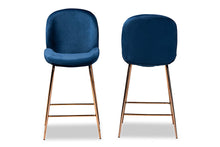 Load image into Gallery viewer, Baxton Studio Lander Modern Luxe and Glam Navy Blue Velvet Fabric Upholstered and Rose Gold Finished Metal 2-Piece Counter Stool Set
