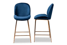 Load image into Gallery viewer, Baxton Studio Lander Modern Luxe and Glam Navy Blue Velvet Fabric Upholstered and Rose Gold Finished Metal 2-Piece Counter Stool Set
