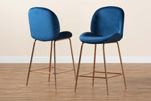 Load image into Gallery viewer, Baxton Studio Lander Modern Luxe and Glam Navy Blue Velvet Fabric Upholstered and Rose Gold Finished Metal 2-Piece Counter Stool Set
