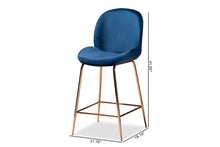 Load image into Gallery viewer, Baxton Studio Lander Modern Luxe and Glam Navy Blue Velvet Fabric Upholstered and Rose Gold Finished Metal 2-Piece Counter Stool Set
