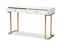 Load image into Gallery viewer, Baxton Studio Beagan Modern and Contemporary White Finished Wood and Gold Metal 2-Drawer Console Table
