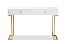 Load image into Gallery viewer, Baxton Studio Beagan Modern and Contemporary White Finished Wood and Gold Metal 2-Drawer Console Table
