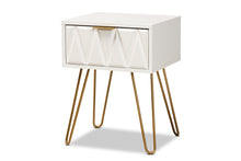 Load image into Gallery viewer, Baxton Studio Holbrook Contemporary Glam and Luxe White Finished Wood and Gold Metal 1-Drawer End Table
