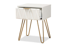Load image into Gallery viewer, Baxton Studio Holbrook Contemporary Glam and Luxe White Finished Wood and Gold Metal 1-Drawer End Table
