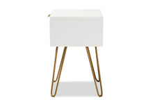 Load image into Gallery viewer, Baxton Studio Holbrook Contemporary Glam and Luxe White Finished Wood and Gold Metal 1-Drawer End Table

