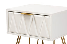 Load image into Gallery viewer, Baxton Studio Holbrook Contemporary Glam and Luxe White Finished Wood and Gold Metal 1-Drawer End Table
