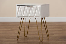 Load image into Gallery viewer, Baxton Studio Holbrook Contemporary Glam and Luxe White Finished Wood and Gold Metal 1-Drawer End Table
