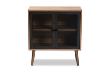 Load image into Gallery viewer, Baxton Studio Yuna Mid-Century Modern Transitional Natural Brown Finished Wood and Black Metal 2-Door Storage Cabinet
