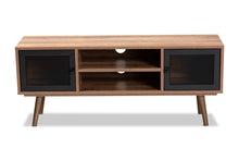 Load image into Gallery viewer, Baxton Studio Yuna Mid-Century Modern Transitional Natural Brown Finished Wood and Black Metal 2-Door TV Stand
