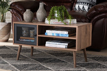 Load image into Gallery viewer, Baxton Studio Yuna Mid-Century Modern Transitional Natural Brown Finished Wood and Black Metal 1-Door Coffee Table
