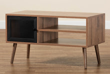 Load image into Gallery viewer, Baxton Studio Yuna Mid-Century Modern Transitional Natural Brown Finished Wood and Black Metal 1-Door Coffee Table
