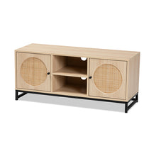 Load image into Gallery viewer, Baxton Studio Ardon Bohemian Light Brown Finished Wood and Black Metal 2-Door TV Stand with Natural Rattan
